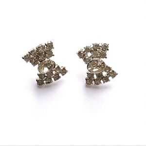Vintage Rhinestone Bow Earrings Silvertone Screwback